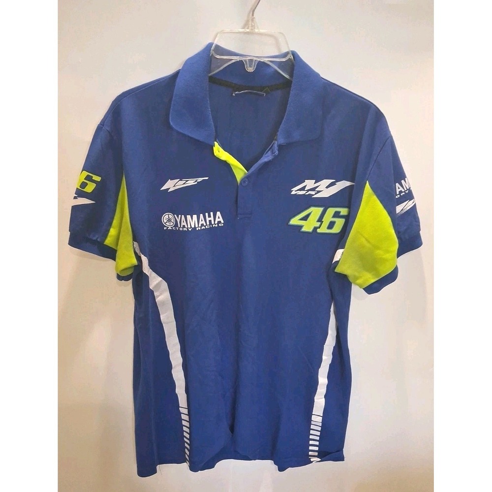 Y2K Yamaha Factory Racing Men's L Official Team Gear Blue Polo Shirt VR46 MotoGP